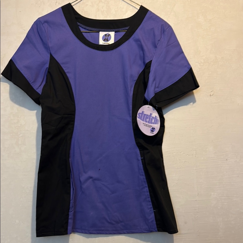 NWT Landau Women's Purple and Black Scrub Top XSM